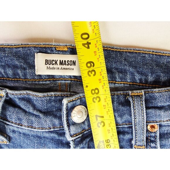 Buck Mason Size 32X31 Mens Slim Fit Blue Denim Logo Tag Jeans Made In The USA - Picture 9 of 12